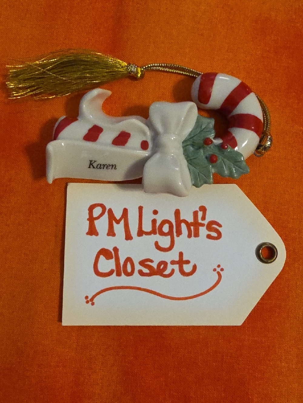 Lenox Ceramic Candy Cane Ornament White Red Personalized Karen